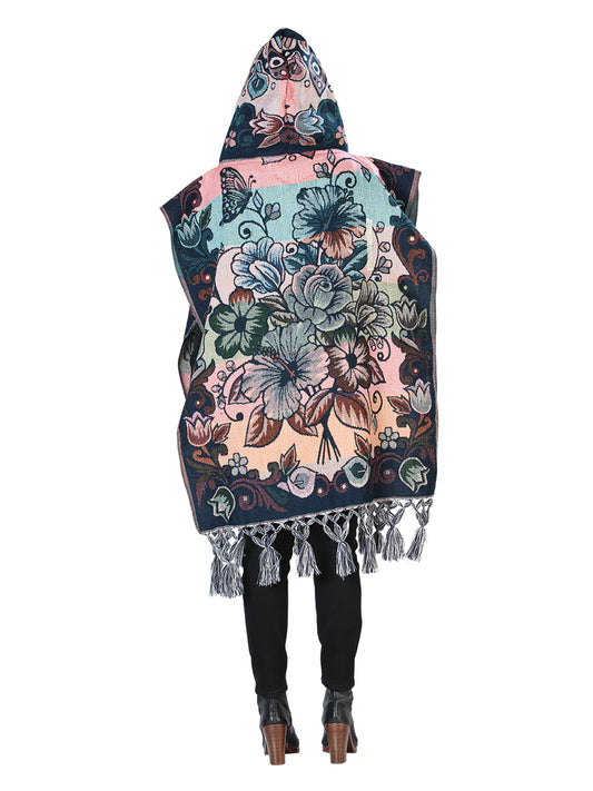Poncho artesanal mexicano 100% acrílico multicolor 603878