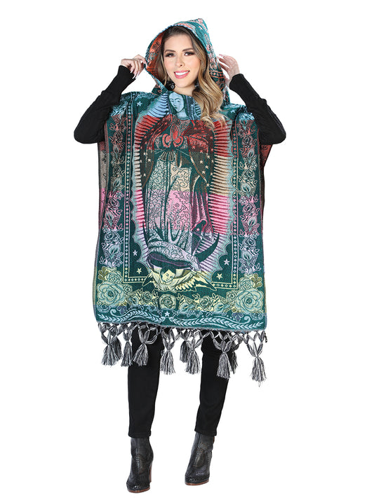 Poncho artesanal mexicano 100% acrílico multicolor 603880