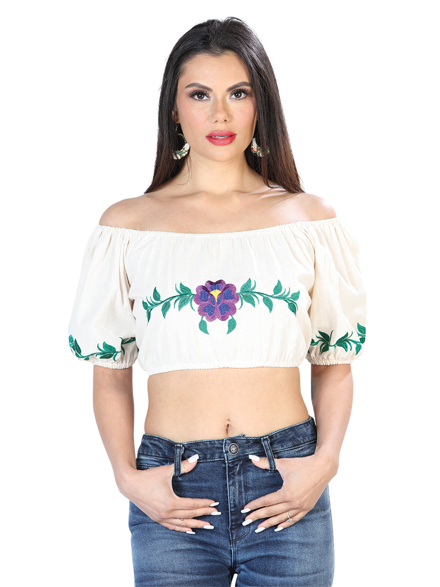 Blusa bordada artesanalmente, 100% algodón, color beige, modelo 603891