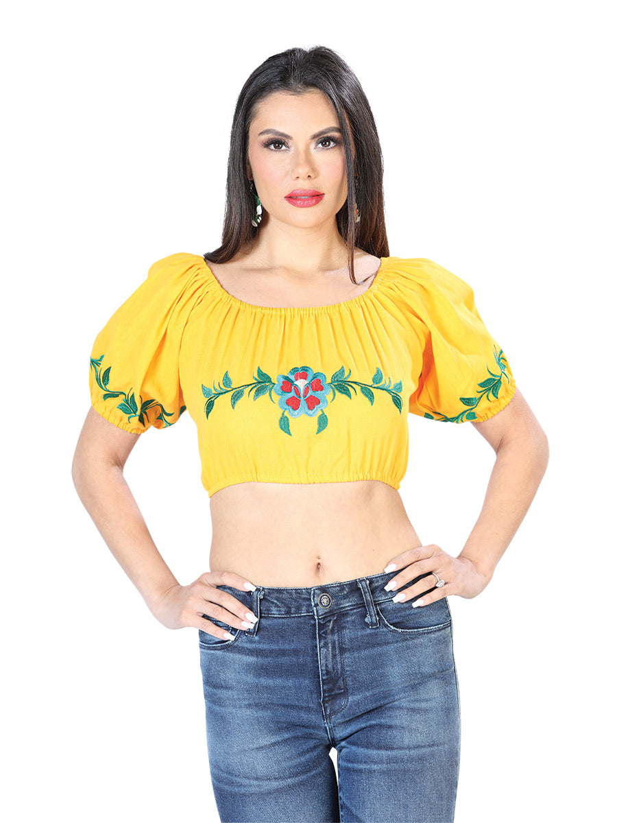 Blusa bordada artesanalmente, 100% algodón, amarilla, 603893