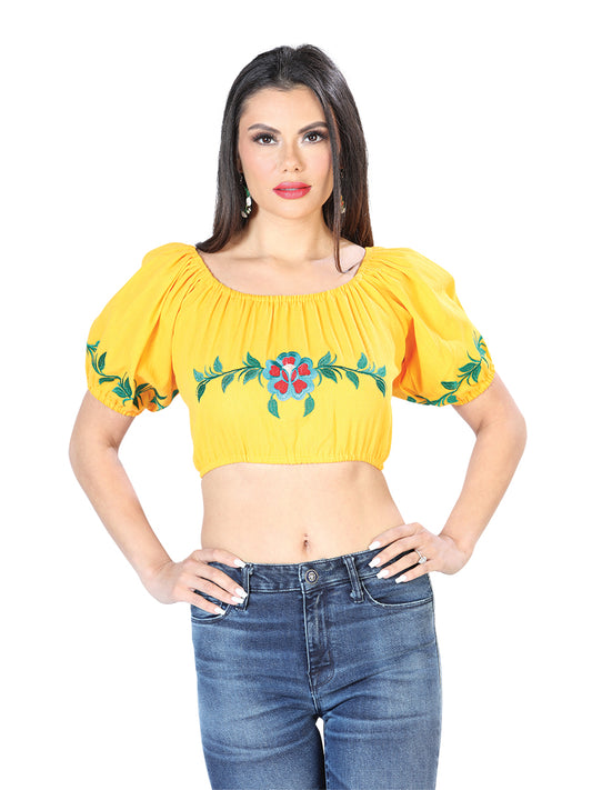 Blusa bordada artesanalmente, 100% algodón, amarilla, 603893