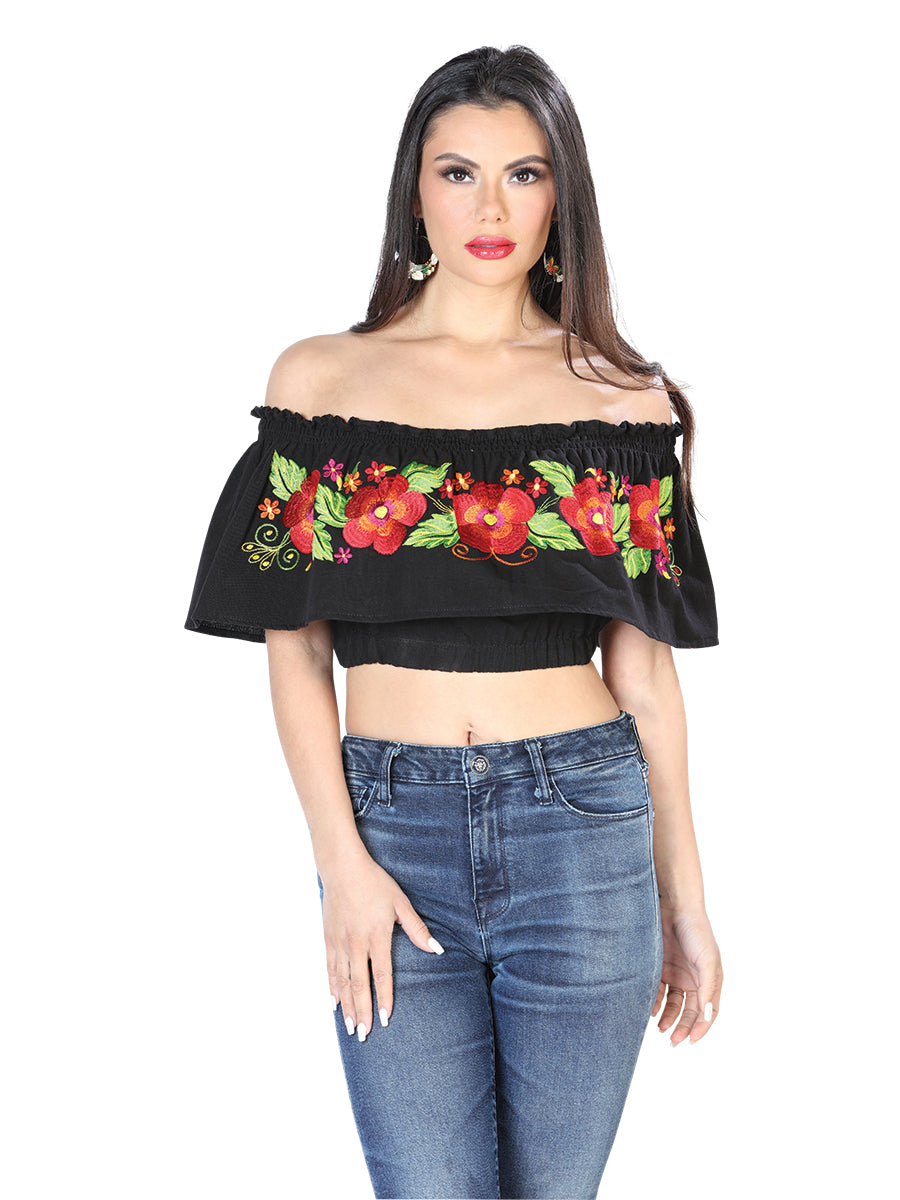 Blusa bordada artesanalmente, 100% algodón, negra, 603894