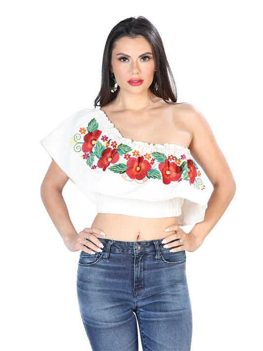 Blusa bordada artesanalmente, 100% algodón, color beige, modelo 603896