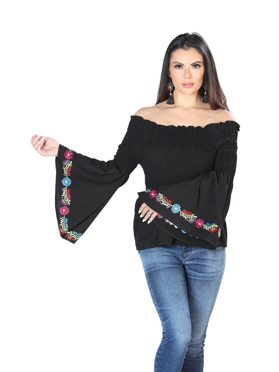 Blusa bordada artesanalmente, 100% algodón, negra, 603897