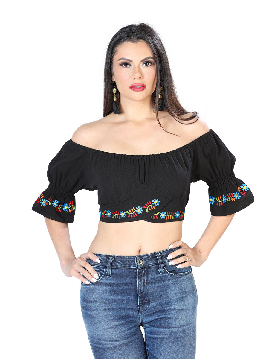 Blusa bordada artesanalmente, 100% algodón, negra, 603903