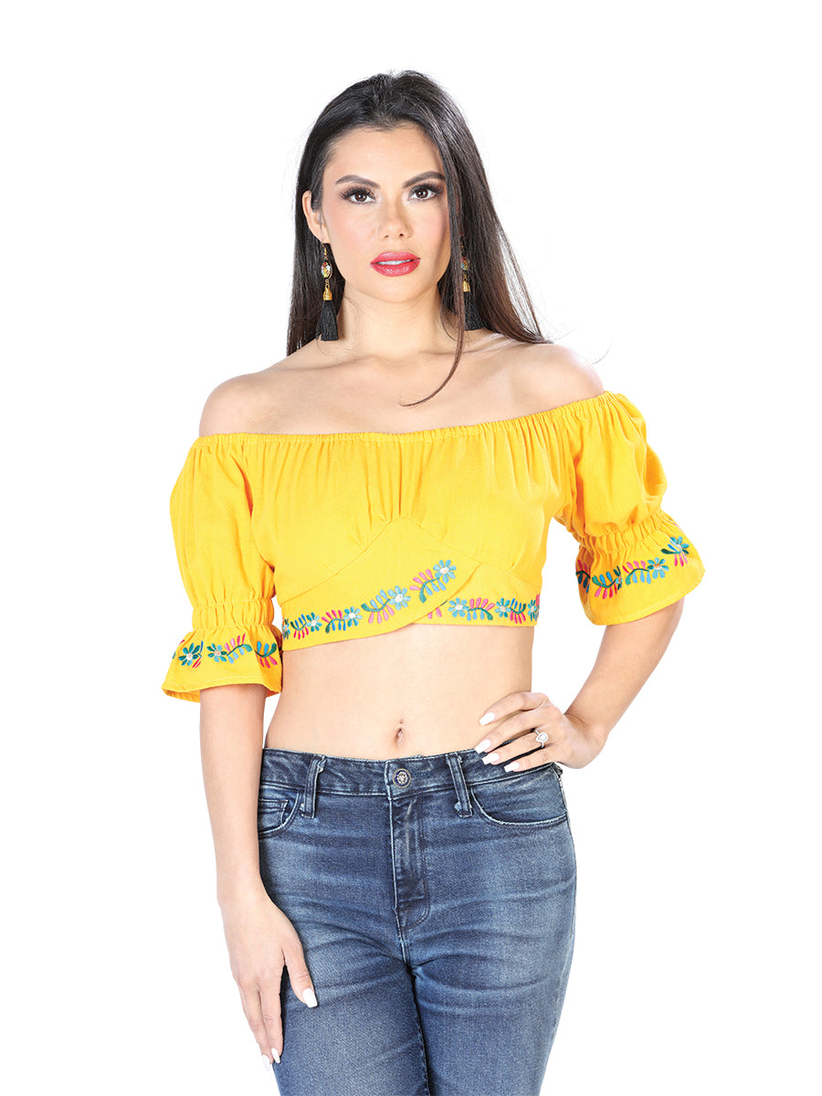 Blusa bordada artesanalmente, 100% algodón, amarilla, 603905