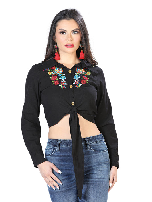 Blusa bordada artesanalmente, 100% algodón, negra, 603907