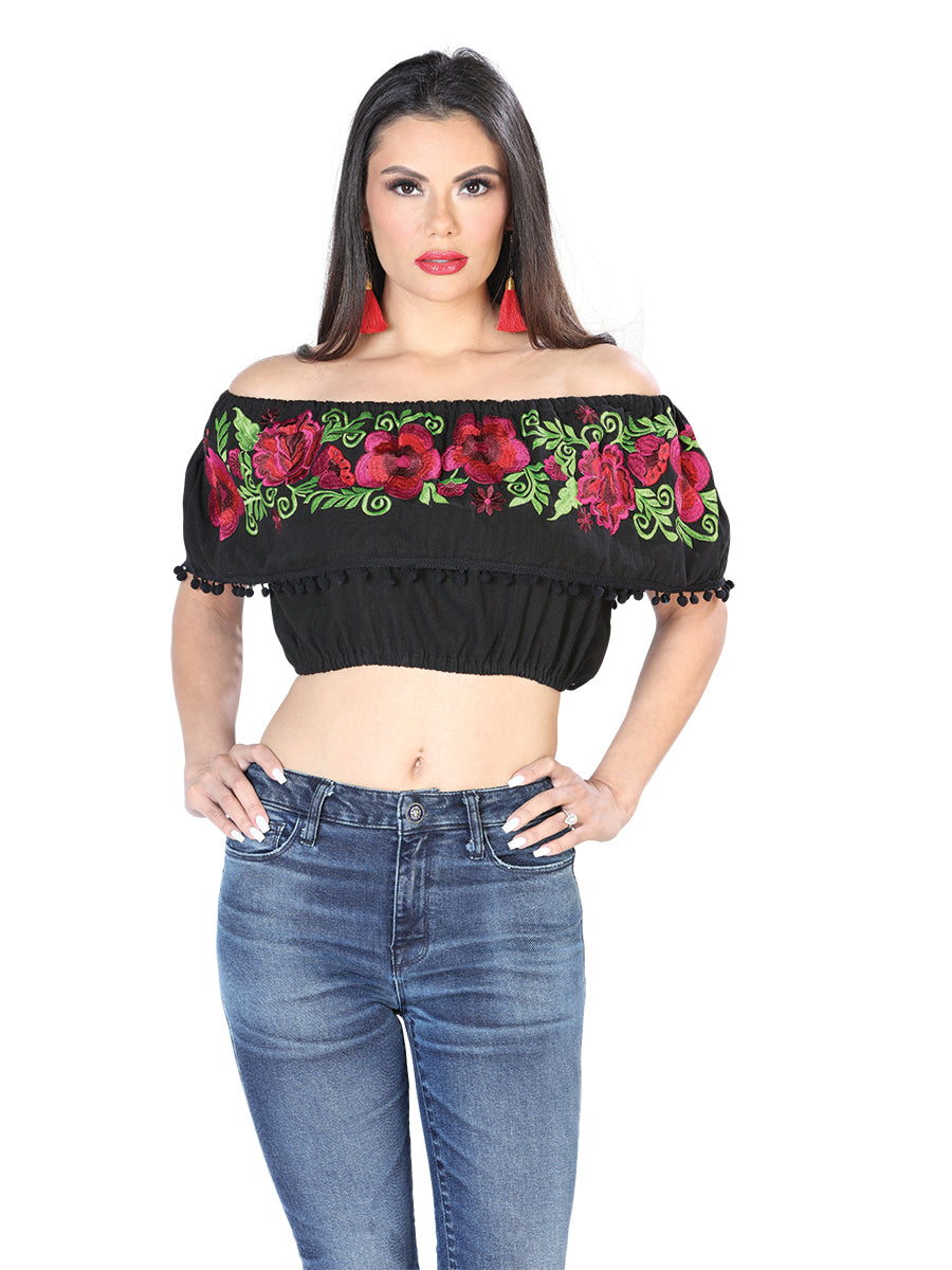 Blusa bordada artesanalmente, 100% algodón, negra, 603912