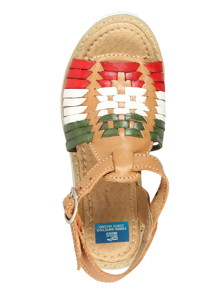 Sandalias artesanales mexicanas de cuero tricolor 603943