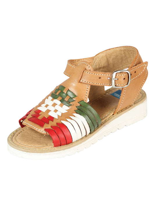 Sandalias artesanales mexicanas de cuero tricolor 603943