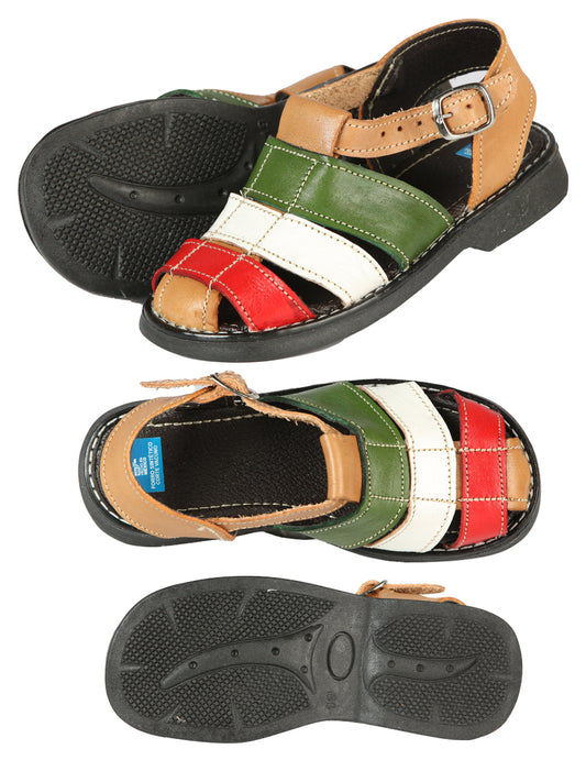 Sandalias artesanales mexicanas de cuero tricolor 603944