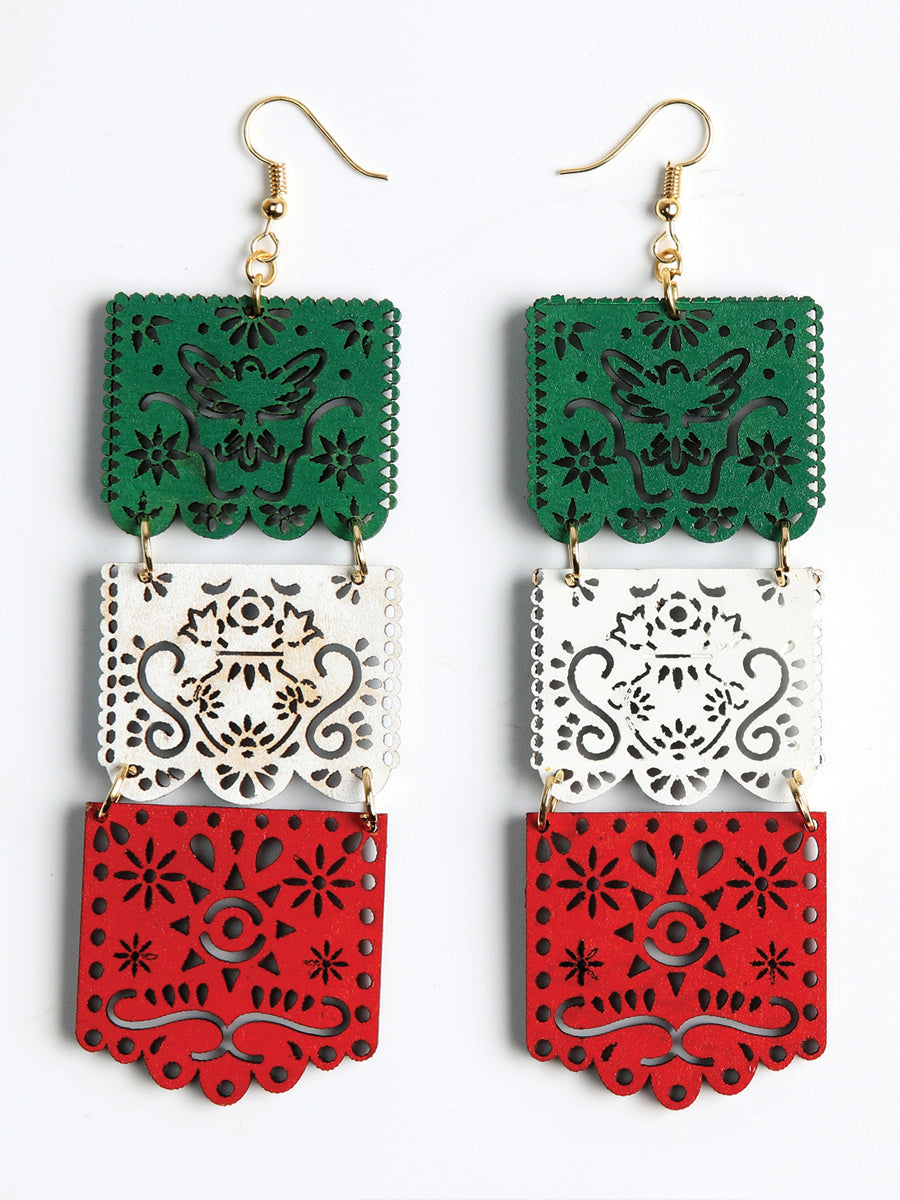Pendientes artesanales hechos a mano de madera tricolor 603945