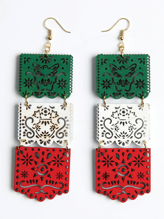 Pendientes artesanales hechos a mano de madera tricolor 603945