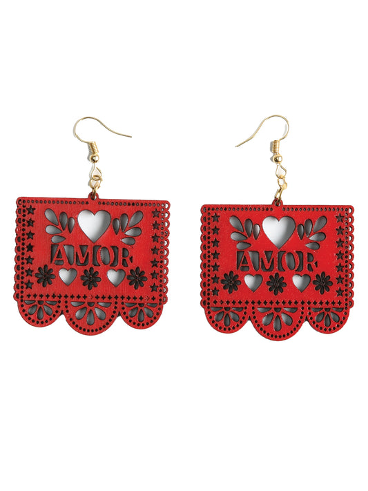 Pendientes artesanales hechos a mano de madera roja 603949