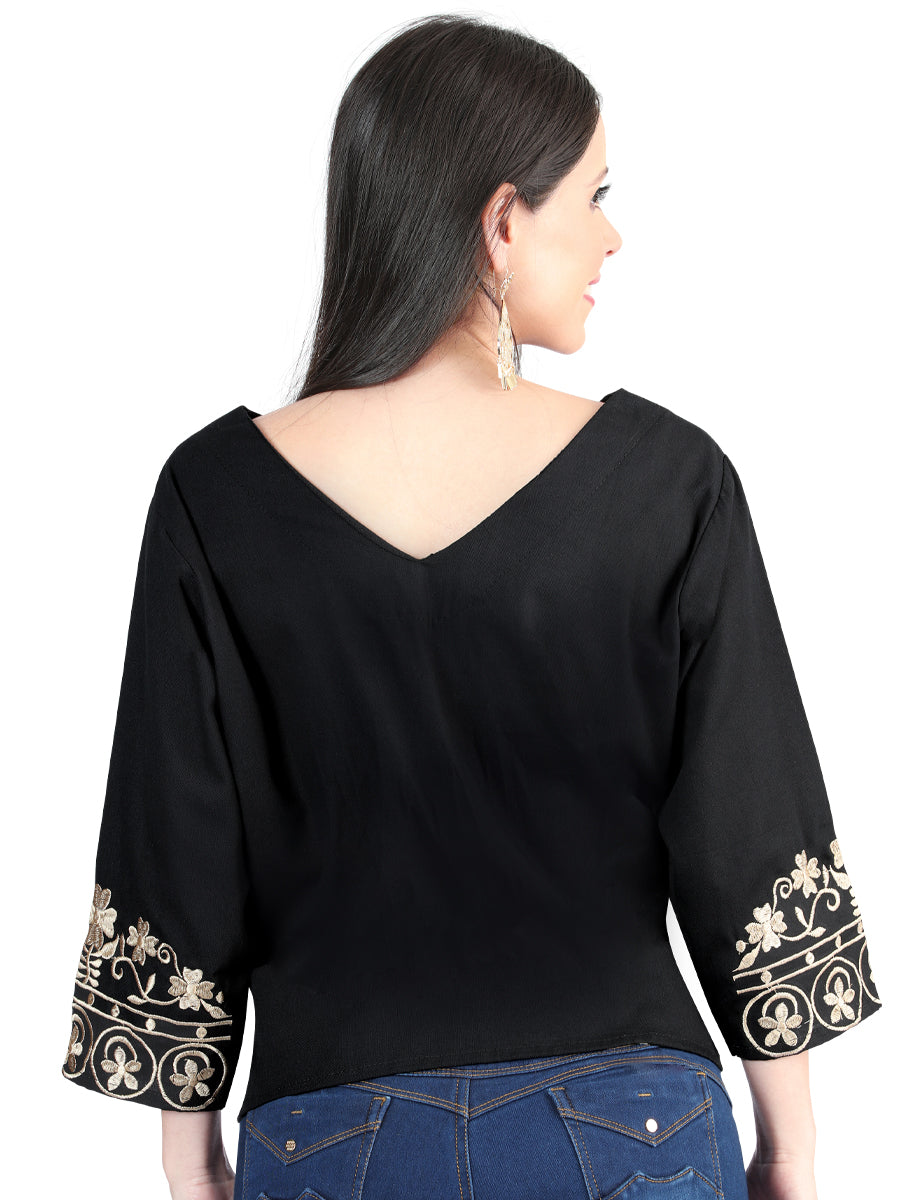 Blusa bordada artesanalmente, 100% algodón, negra, 603962