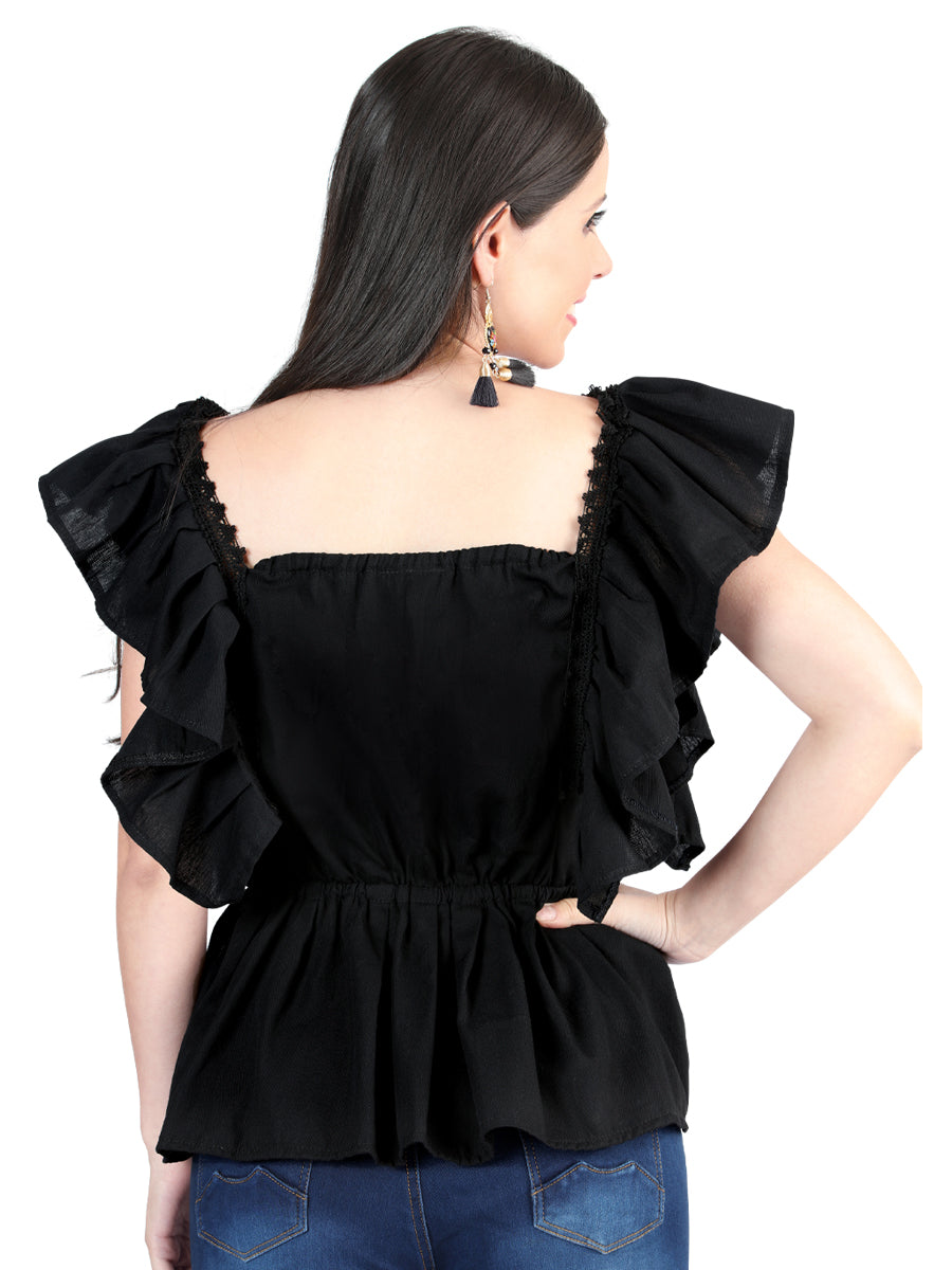 Blusa bordada artesanalmente, 100% algodón, negra, 603966