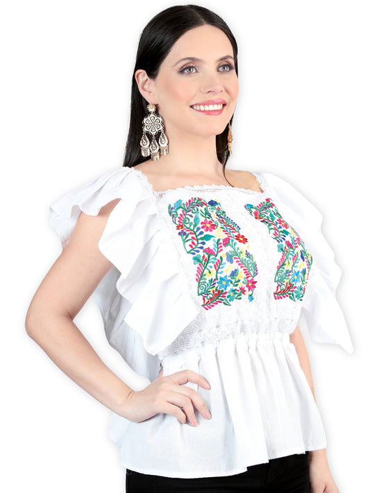 Blusa bordada artesanalmente, 100% algodón, blanca, 603968