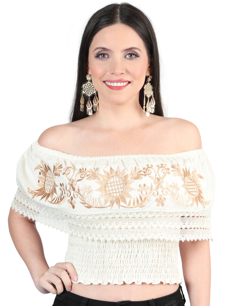 Blusa bordada artesanalmente, 100% algodón, color beige, modelo 603970