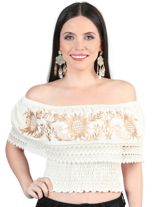 Blusa bordada artesanalmente, 100% algodón, color beige, modelo 603970