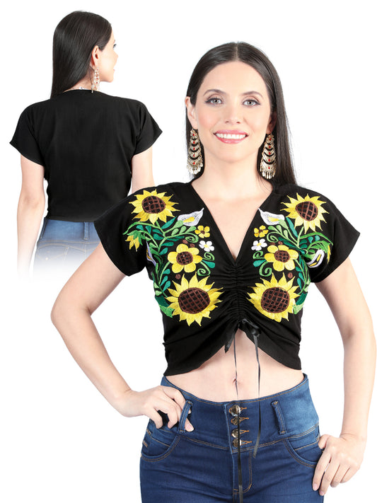 Blusa bordada artesanalmente, 100% algodón, negra, 603986