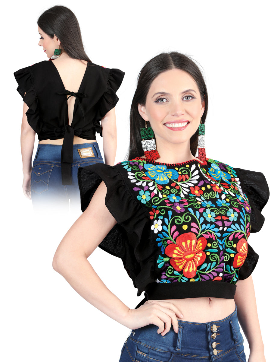 Blusa bordada artesanalmente, 100% algodón, negra, 603988