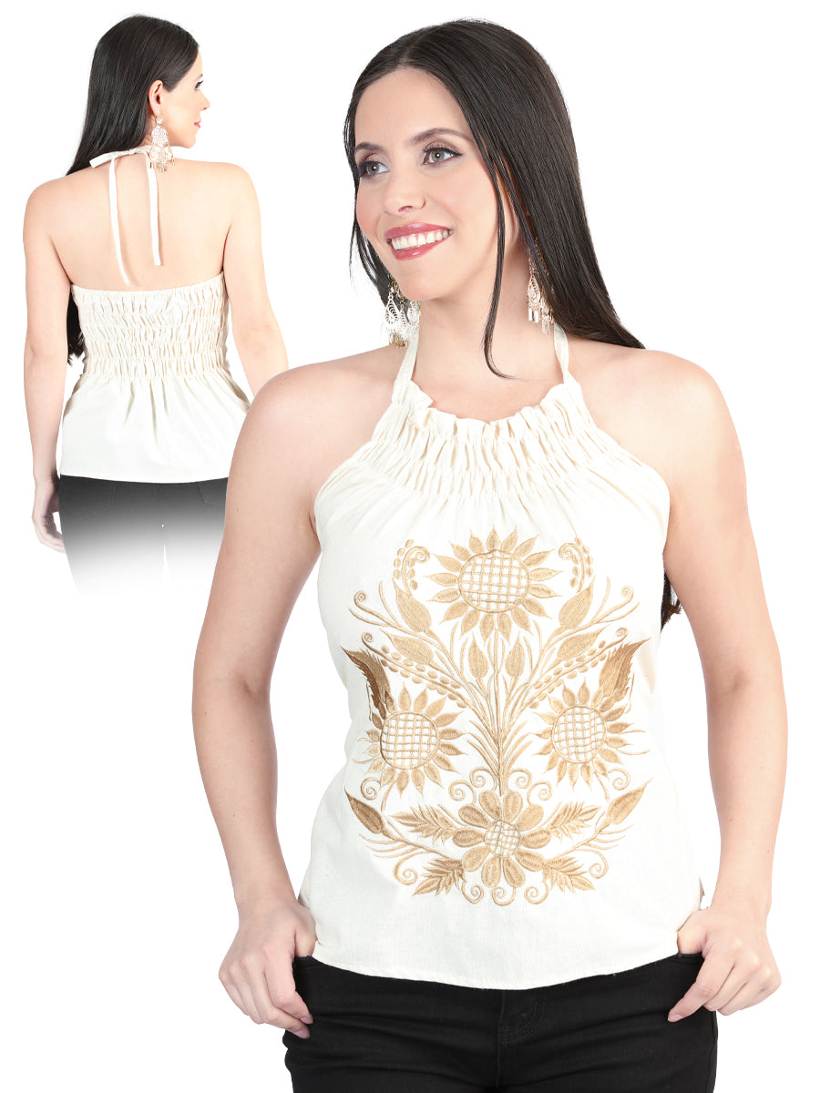 Blusa bordada artesanalmente, 100% algodón, color beige, 603990