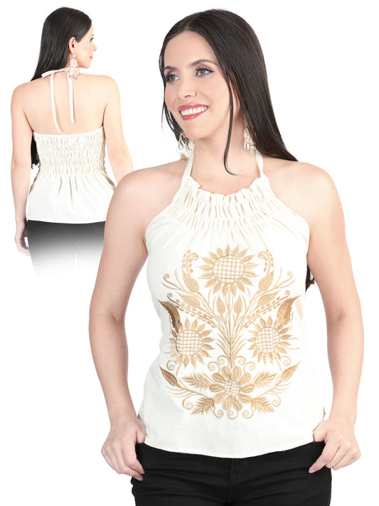 Blusa bordada artesanalmente, 100% algodón, color beige, 603990