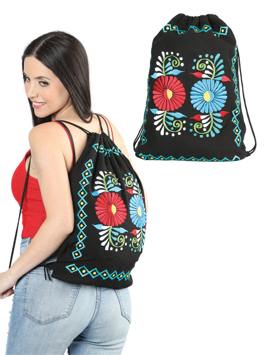 Mochila artesanal bordada 100% algodón negra 603994