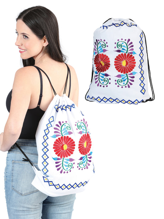 Mochila artesanal bordada 100% algodón blanca 603995