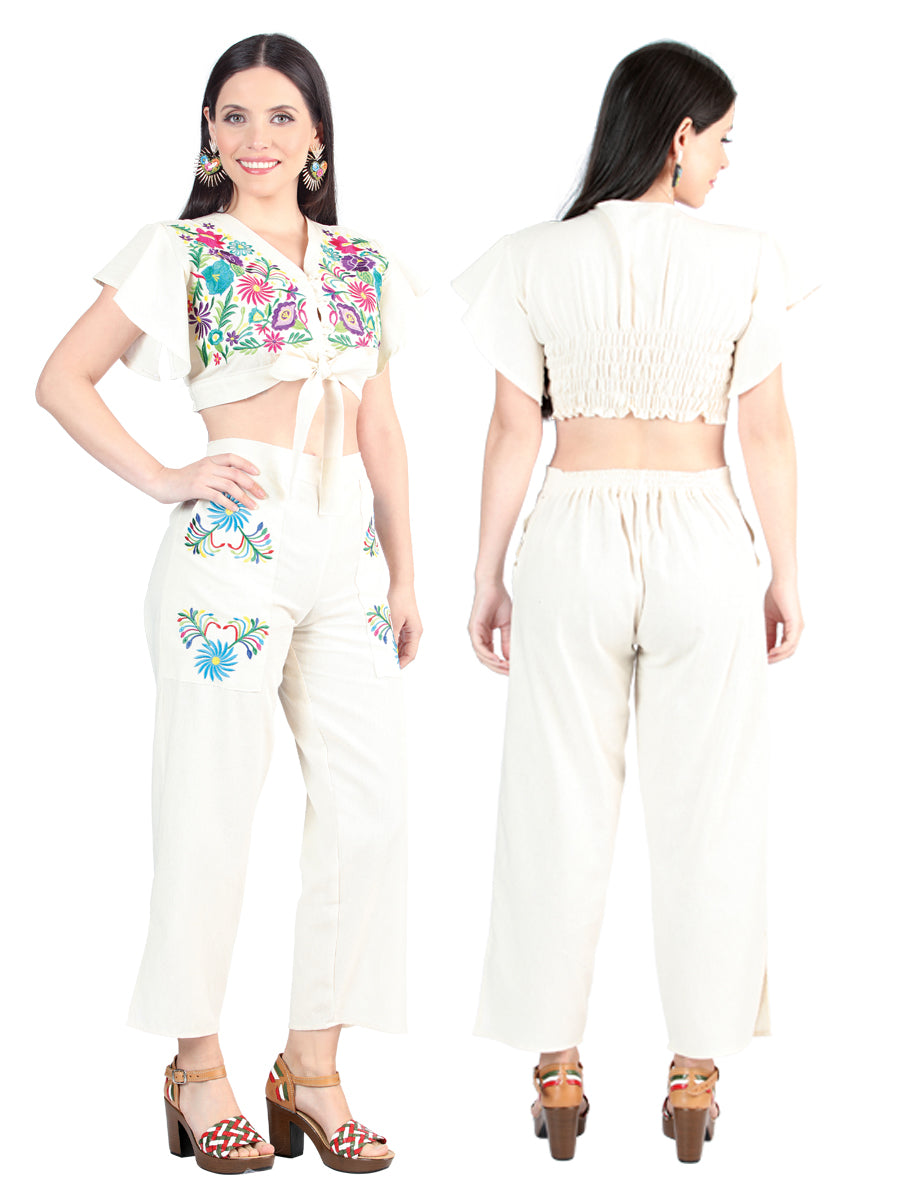 Conjunto bordado artesanal 100% algodón beige 603997