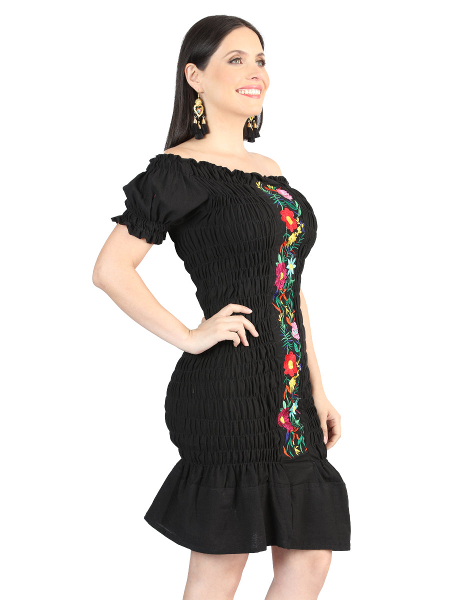 Vestido bordado artesanal 100% algodón negro 604007