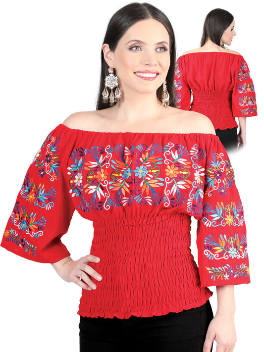 Blusa bordada artesanalmente, 100% algodón, roja, 604010