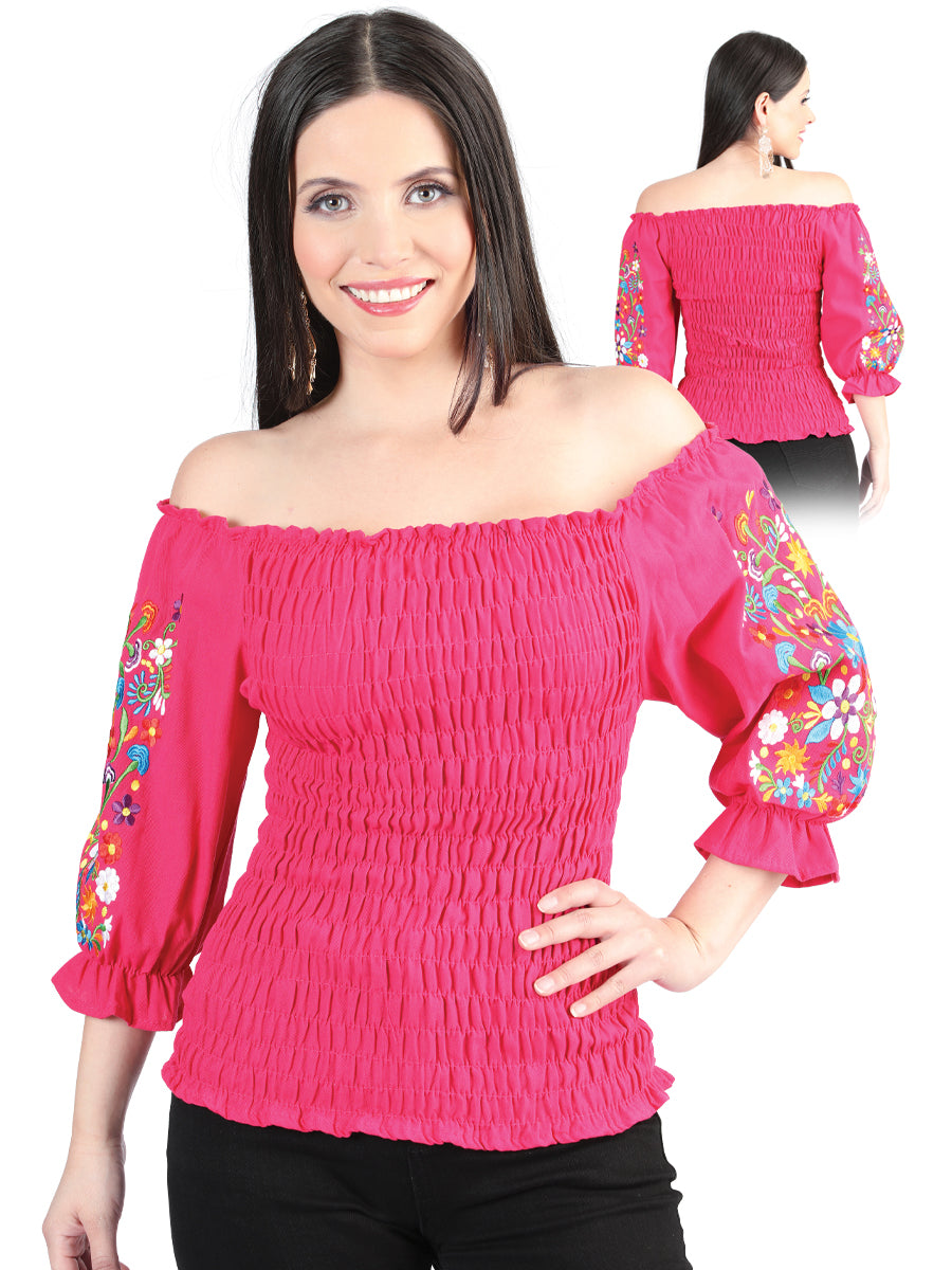 Blusa bordada artesanalmente, 100% algodón, fucsia, 604011