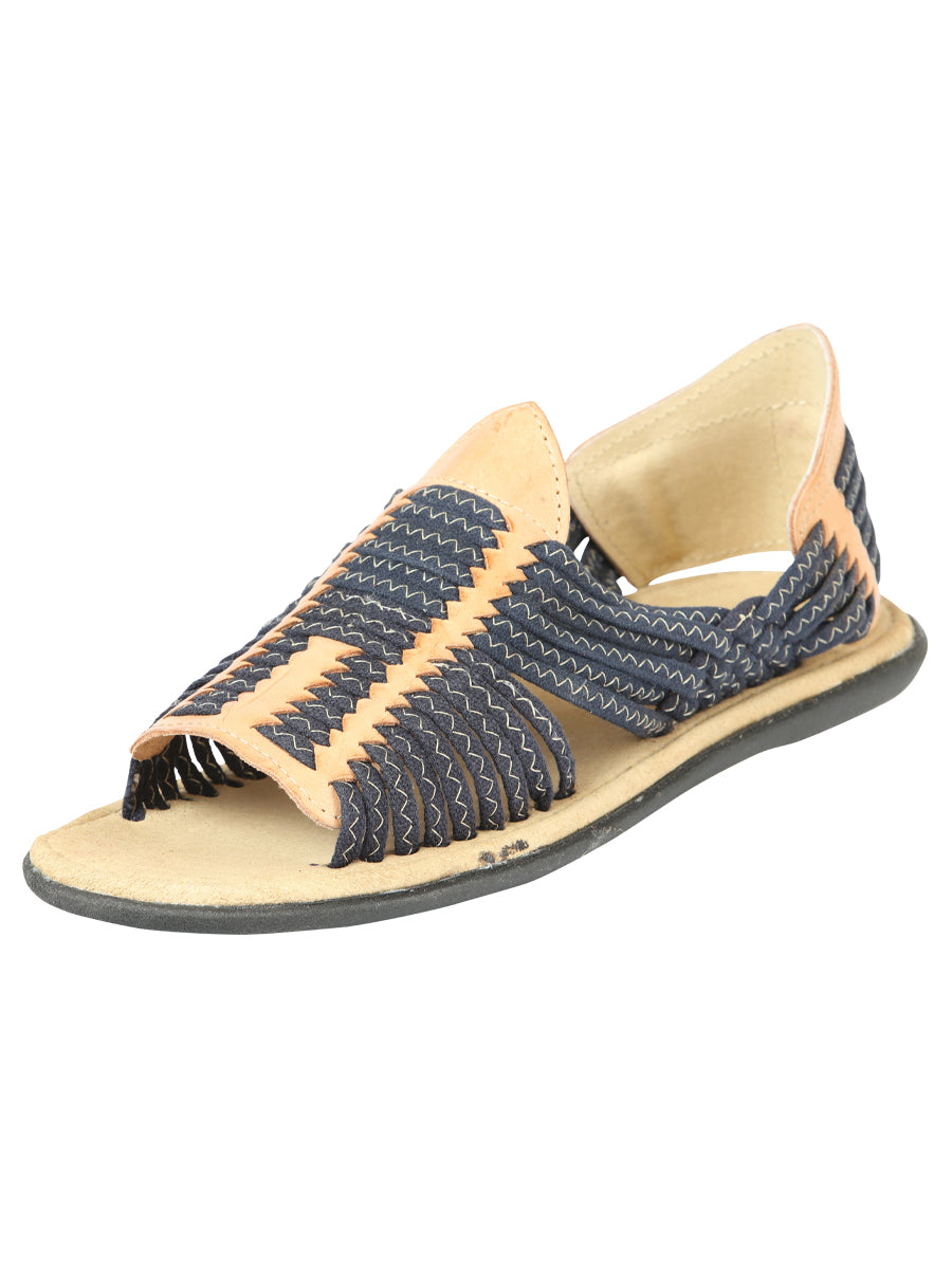 Sandalias artesanales mexicanas de cuero color canela/azul 604015