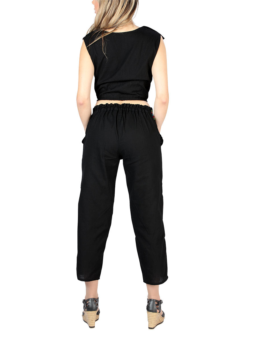 Conjunto bordado artesanal 100% algodón negro 604048