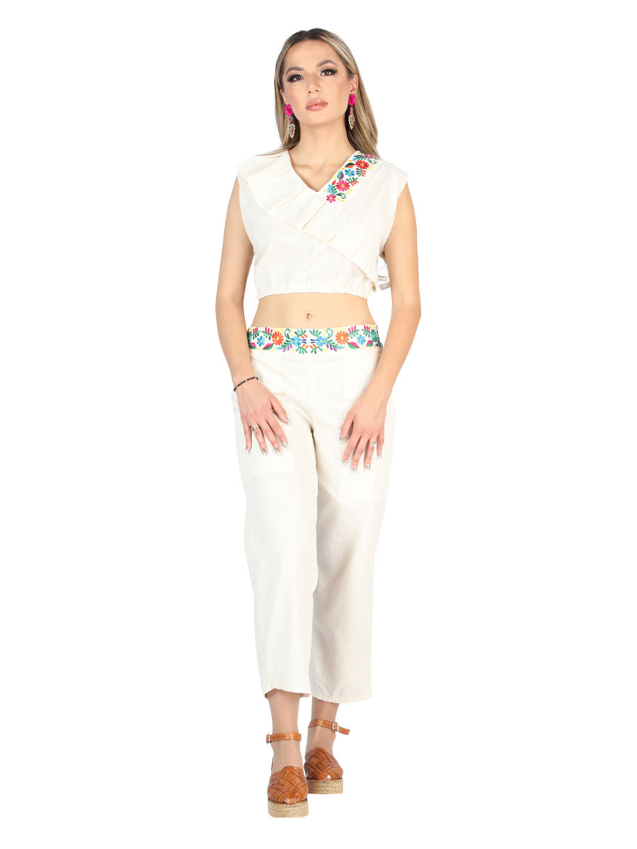 Conjunto bordado artesanal 100% algodón beige 604049