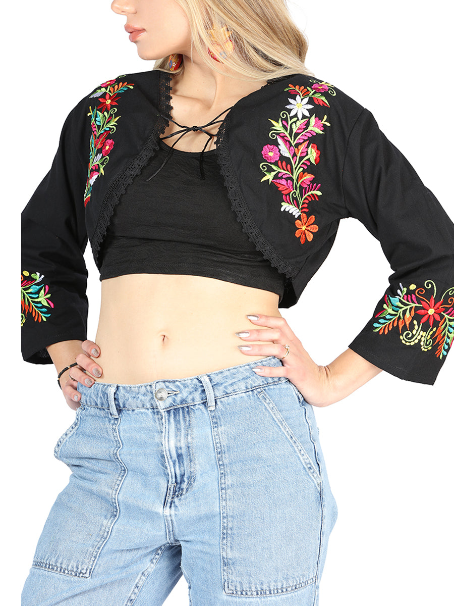 Torera bordada artesanalmente, 100% algodón, negra, 604052