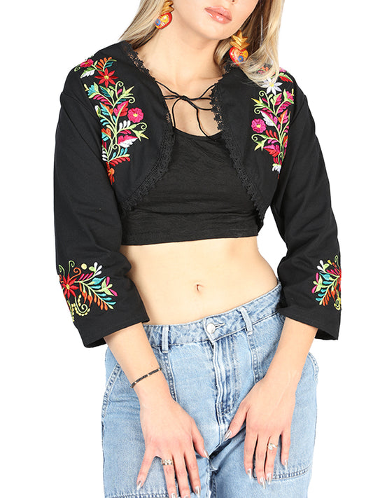 Torera bordada artesanalmente, 100% algodón, negra, 604052