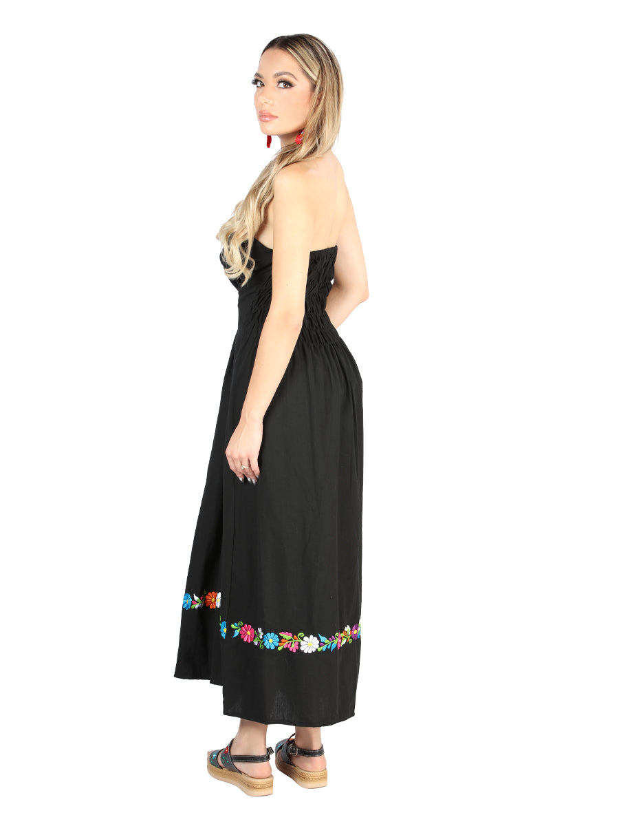 Vestido bordado artesanal 100% algodón negro 604053