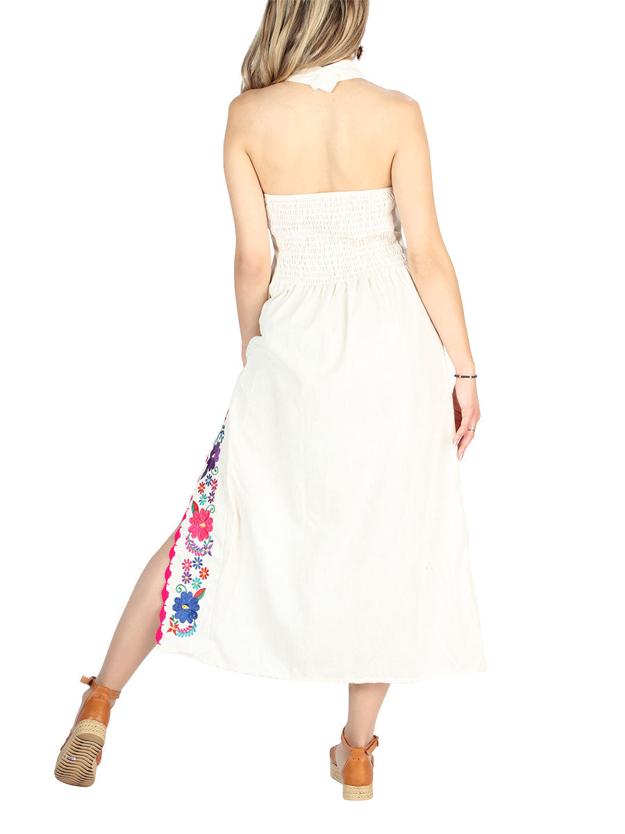 Vestido bordado artesanal 100% algodón beige 604055