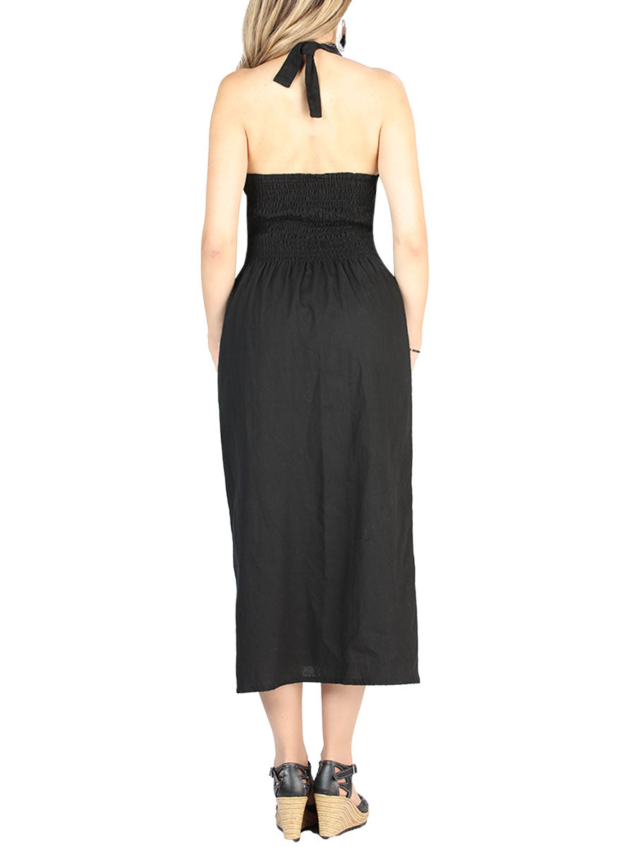 Vestido bordado artesanal 100% algodón negro 604056