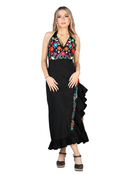 Vestido bordado artesanal 100% algodón negro 604058