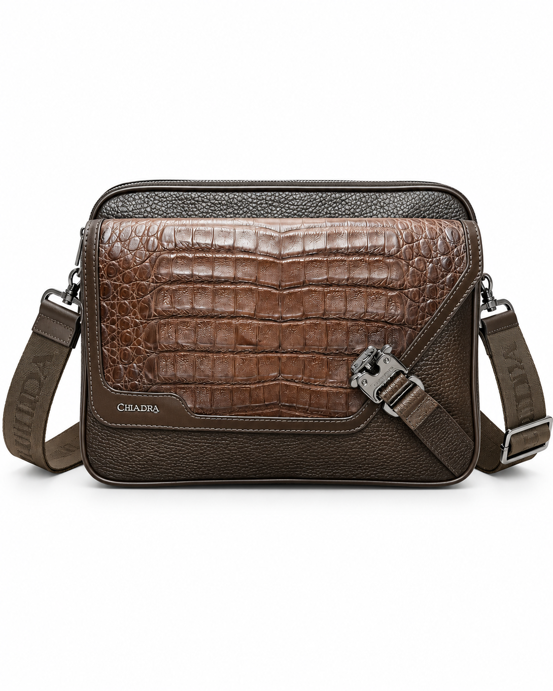 Men's&nbsp; Brown Crocodile-Embossed Leather Crossbody Shoulder Bag