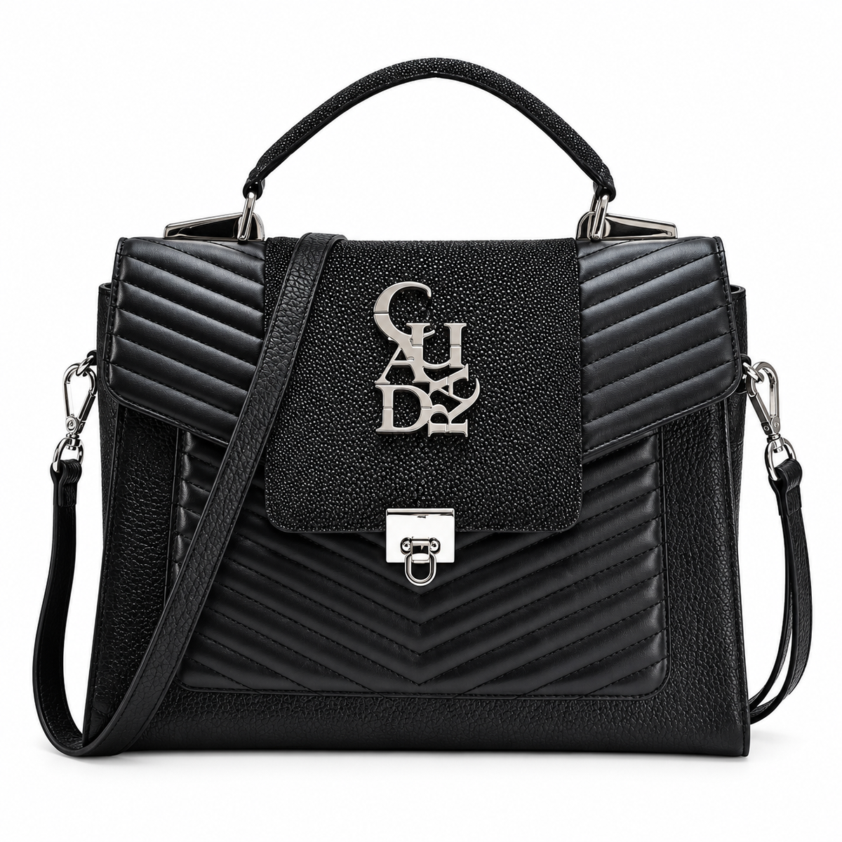Women’s Black Quilted Satchel Handbag Top Handle Crossbody Shoulder Bag