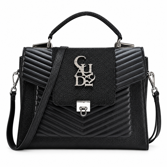 Women’s Black Quilted Satchel Handbag Top Handle Crossbody Shoulder Bag