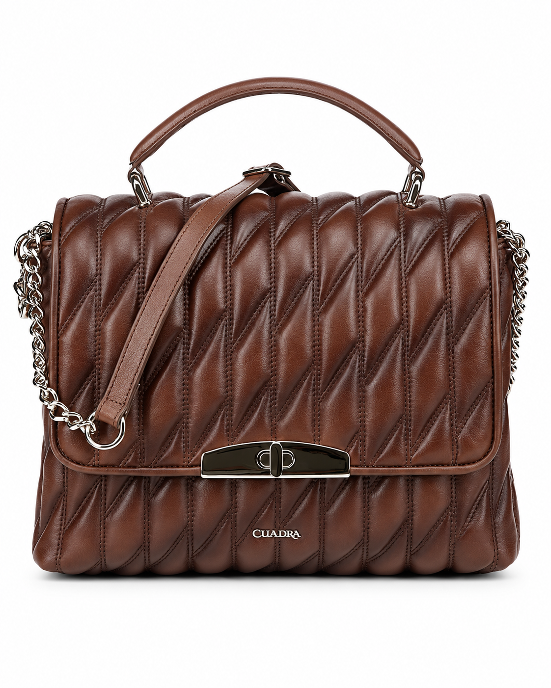 Women’s Brown Quilted Handbag Satchel Top Handle Chain Shoulder Bag