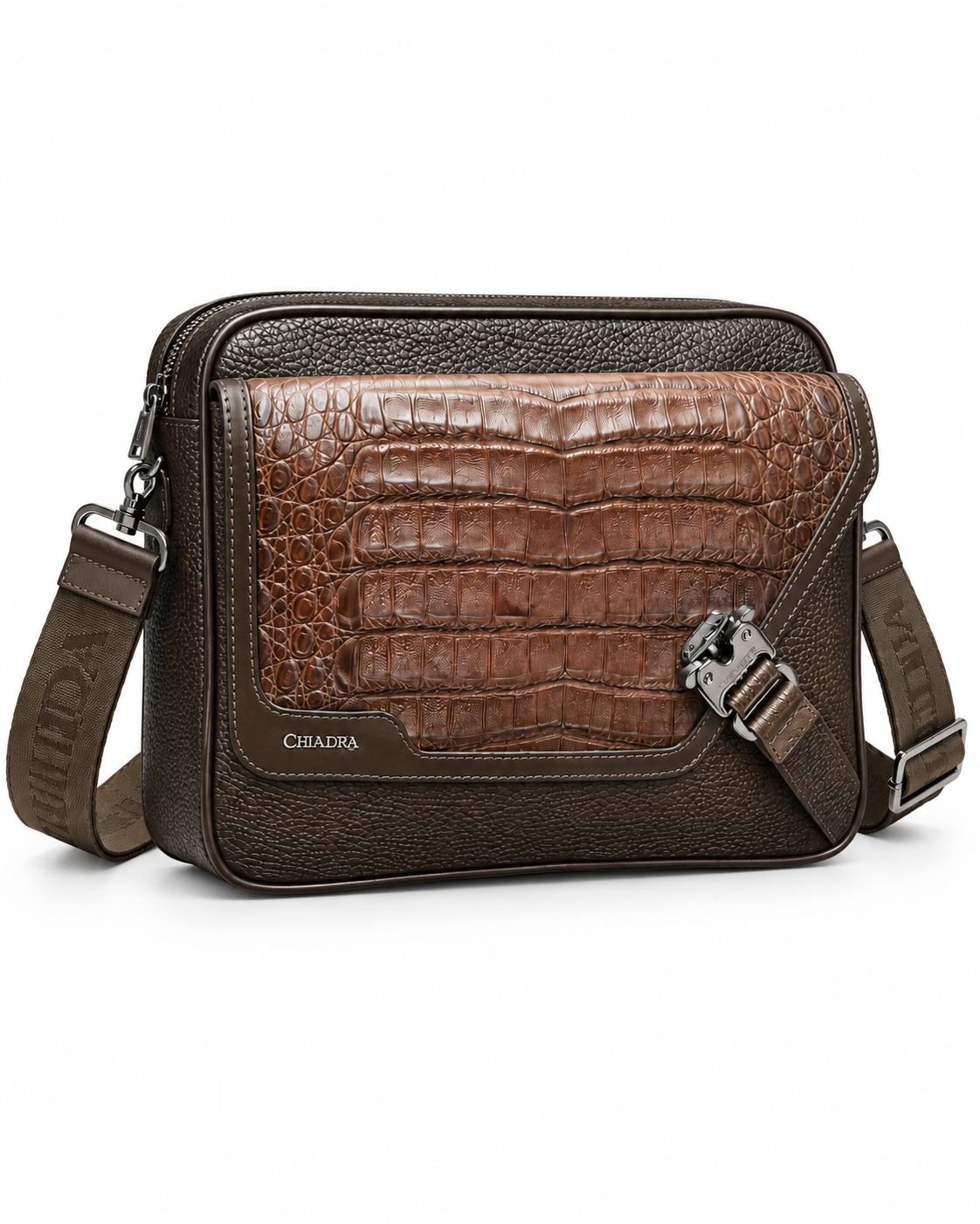 Men's&nbsp; Brown Crocodile-Embossed Leather Crossbody Shoulder Bag