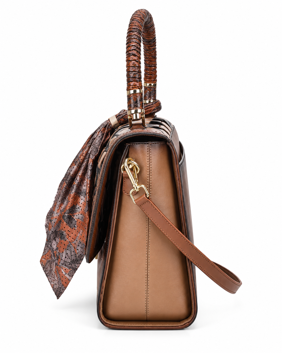 Women’s Brown andBlack Geometric Woven Satchel Handbag Top Handle Shoulder Bag