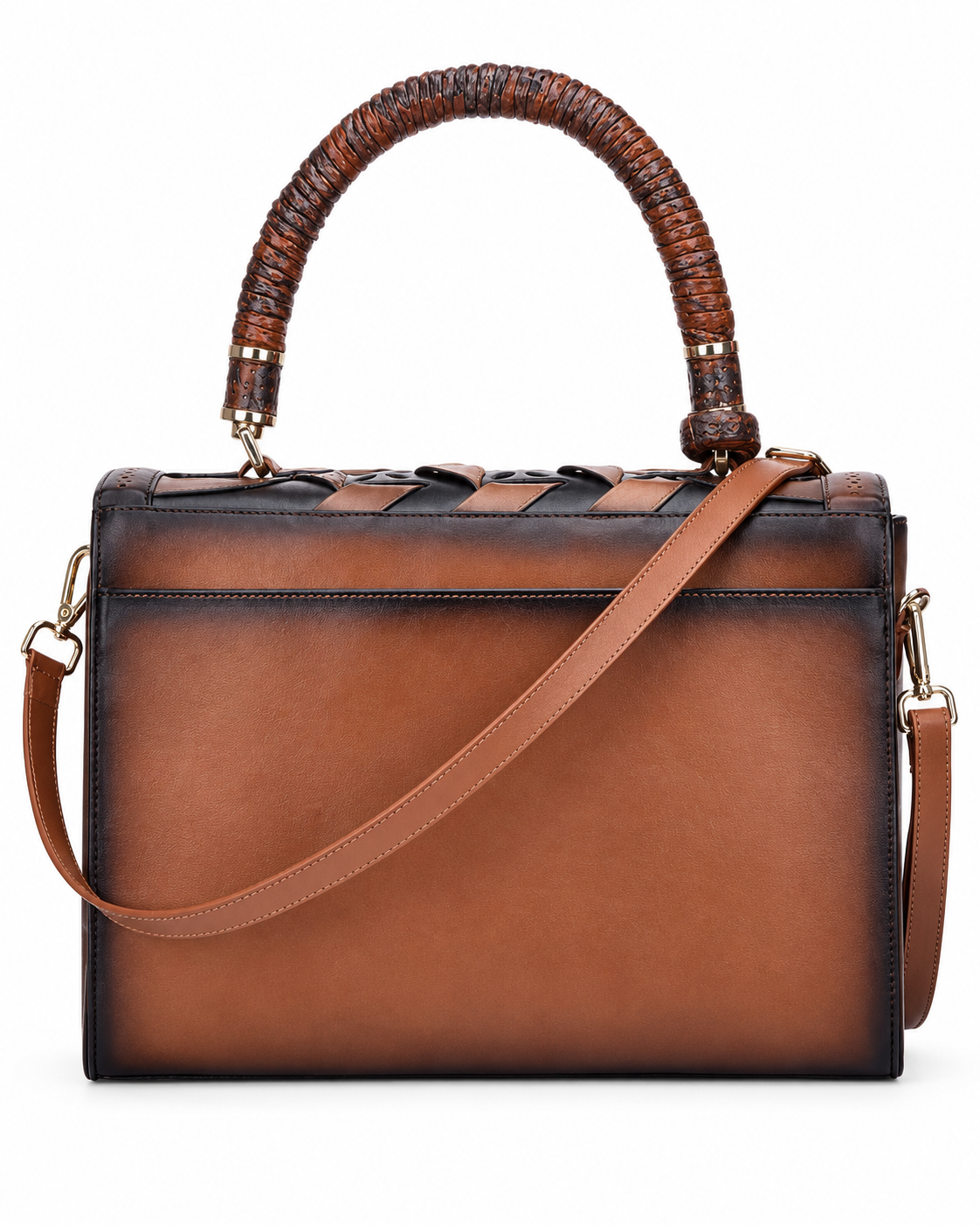 Women’s Brown andBlack Geometric Woven Satchel Handbag Top Handle Shoulder Bag