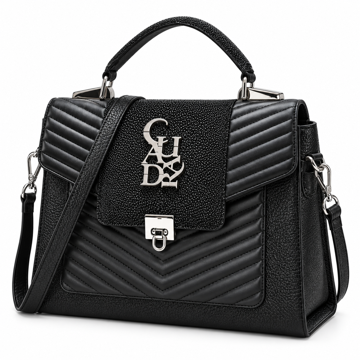 Women’s Black Quilted Satchel Handbag Top Handle Crossbody Shoulder Bag